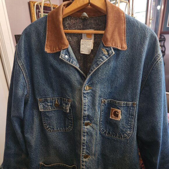 Vintage Carhartt C59 DST Blanket-Lined Denim Chore Coat – Made in USA – Size L - Picture 1 of 10